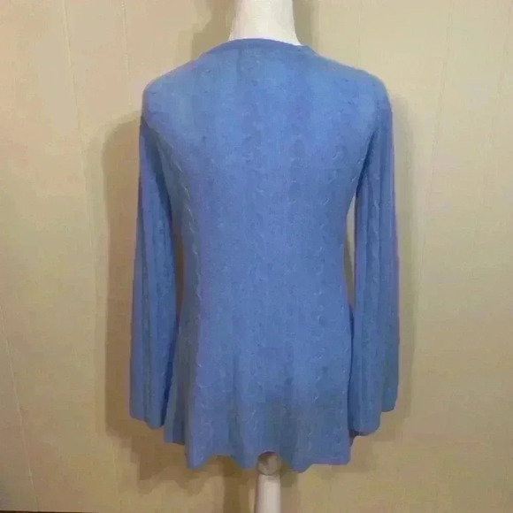 Minnie Rose 100% Cashmere Open Front Cardigan with Bell Sleeves.  Blue, Size XS. - Picture 3 of 11